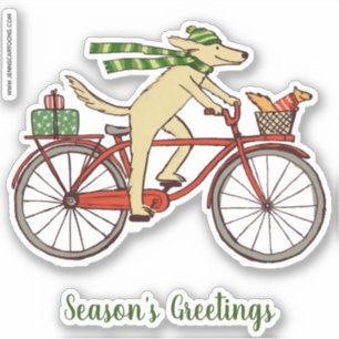 Cycling Dog and Squirrel Season's Greetings Cute