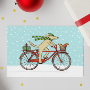 Cycling Dog and Squirrel Whimsical Happy Holiday