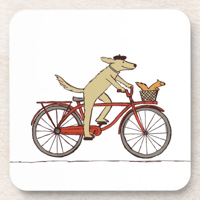 Cycling Dog with Squirrel Friend - Fun Animal Art Coaster (Front)