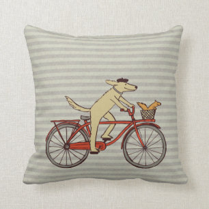 Cycling Dog with Squirrel Friend - Fun Animal Art Cushion