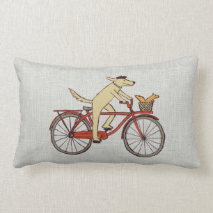 Cycling Dog with Squirrel Friend - Fun Animal Art Lumbar Cushion