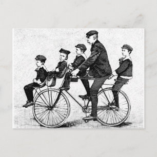 Cycling Family - Vintage Bicycle Illustration Postcard