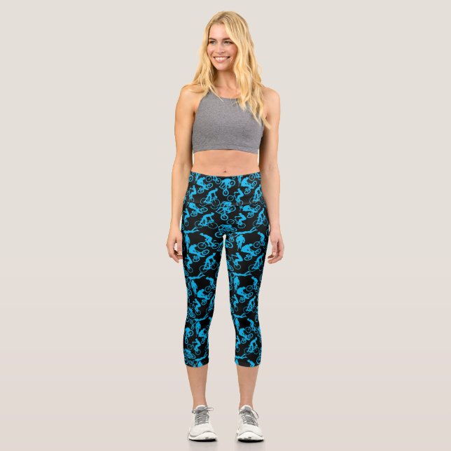 Cycling Freestyles Pattern.b x4 Black BG Capri Leggings (Front)