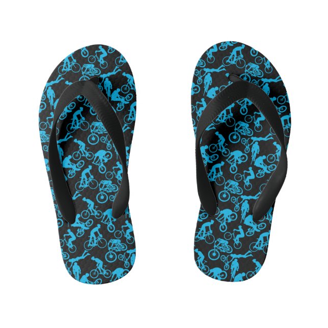 Cycling Freestyles Pattern.b x4 Black BG Kid's Thongs (Footbed)