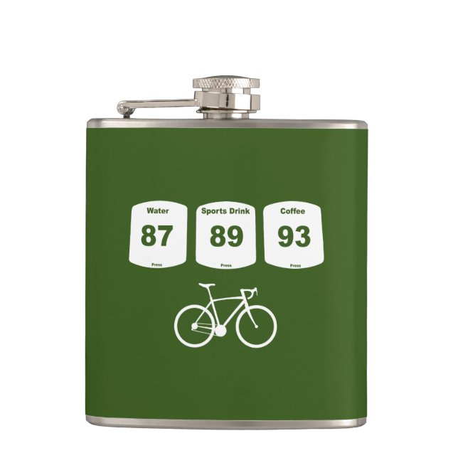 Cycling Fuel: Water, Sports Drink, Coffee Hip Flask (Front)