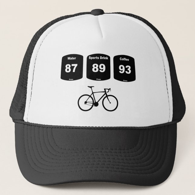 Cycling Fuel: Water, Sports Drink, Coffee Trucker Hat (Front)
