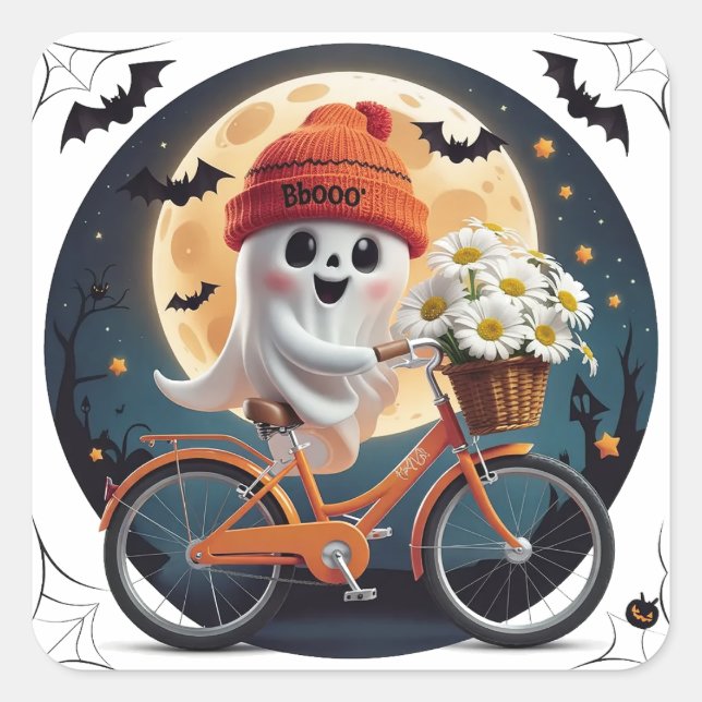 Cycling Ghost Square Sticker (Front)