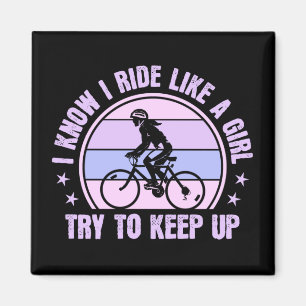 Cycling Girl Try to Keep Up Retro Bicycle Magnet