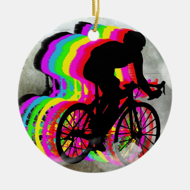 Cycling in the Clouds Ceramic Tree Decoration (Front)