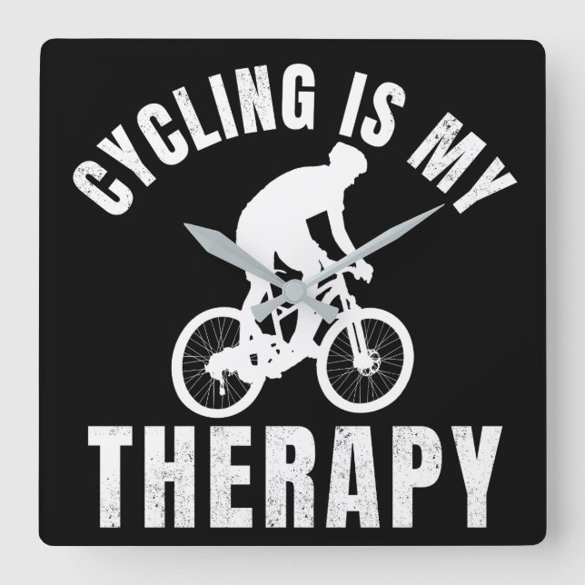 cycling is my therapy funny biking gift square wall clock (Front)