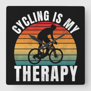 Cycling is my therapy Funny Vintage Typography  Square Wall Clock
