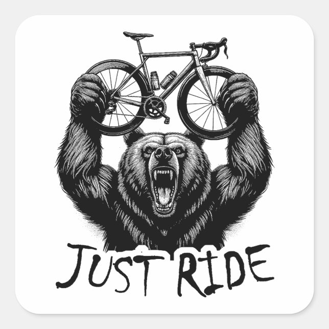 Cycling Just Ride Bear Square Sticker (Front)