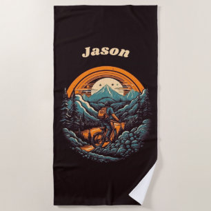 Cycling Life, retro customisable Beach Towel