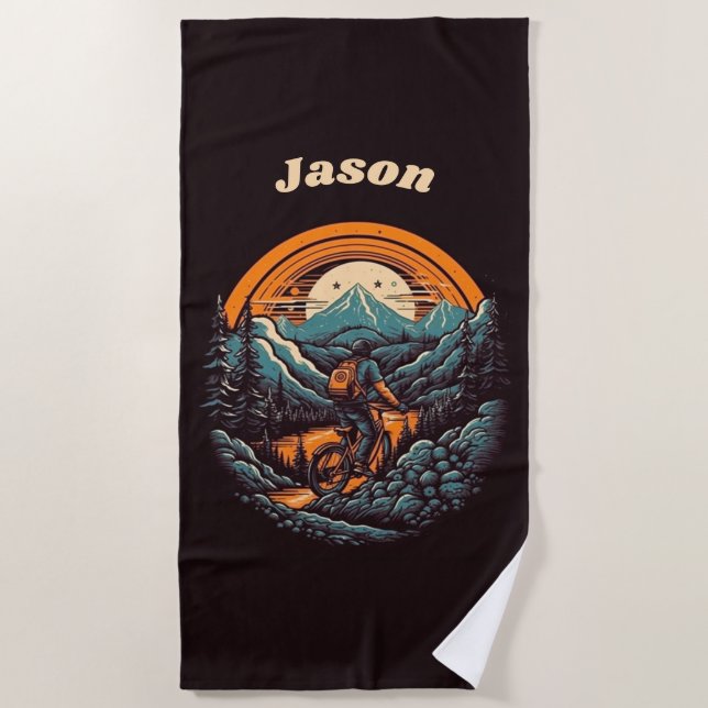 Cycling Life, retro customisable Beach Towel (Front)