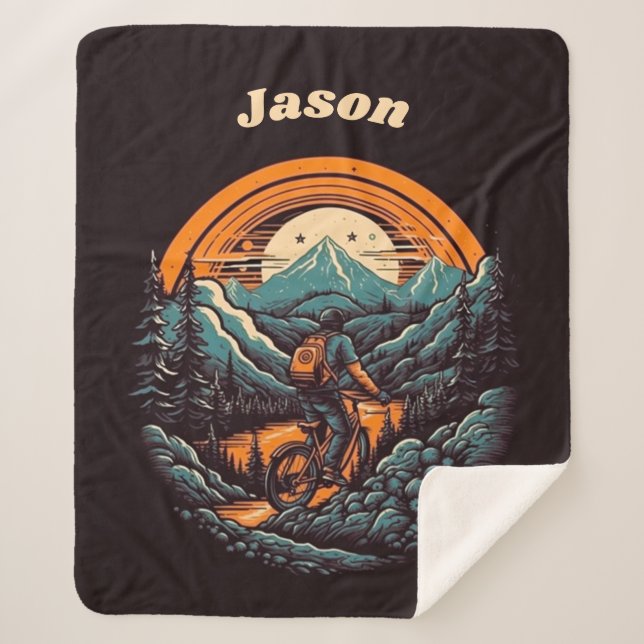 Cycling Life, retro customisable Sherpa Blanket (Front)