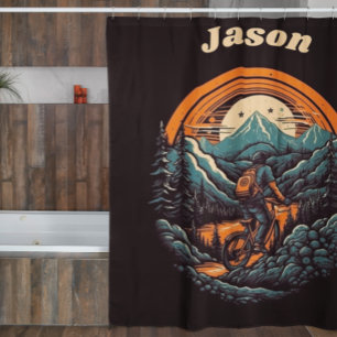Cycling Life, retro customisable Shower Curtain