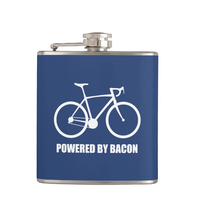 Cycling Powered By Bacon Hip Flask (Front)
