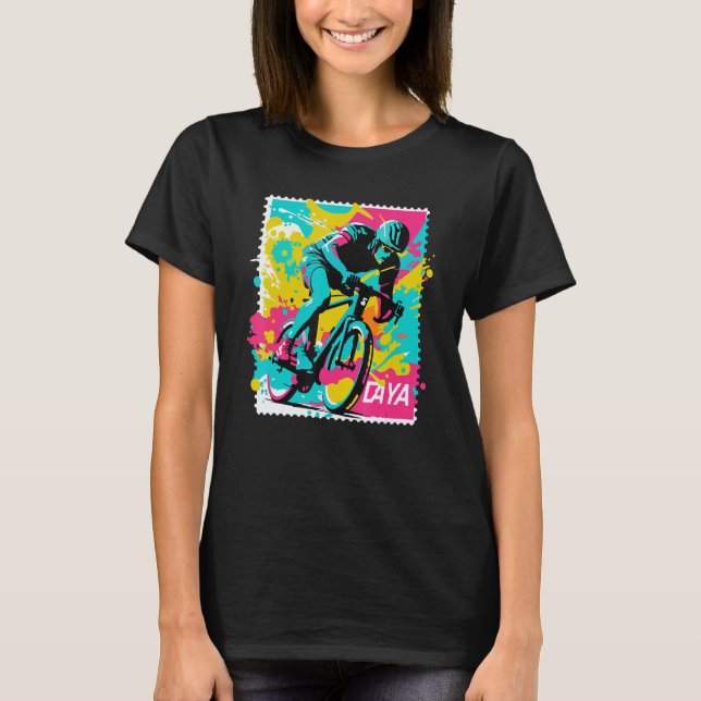 Cycling racing bike rider stamp cool cyclist T-Shirt (Front)