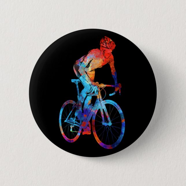 Cycling road bicycle watercolor painting 6 cm round badge (Front)