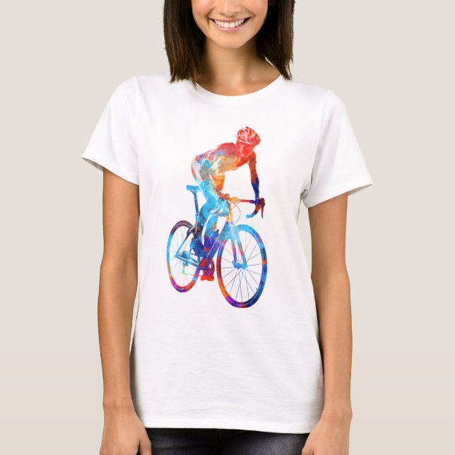 Cycling Road Bicycle Watercolor Painting T-Shirt (Front)