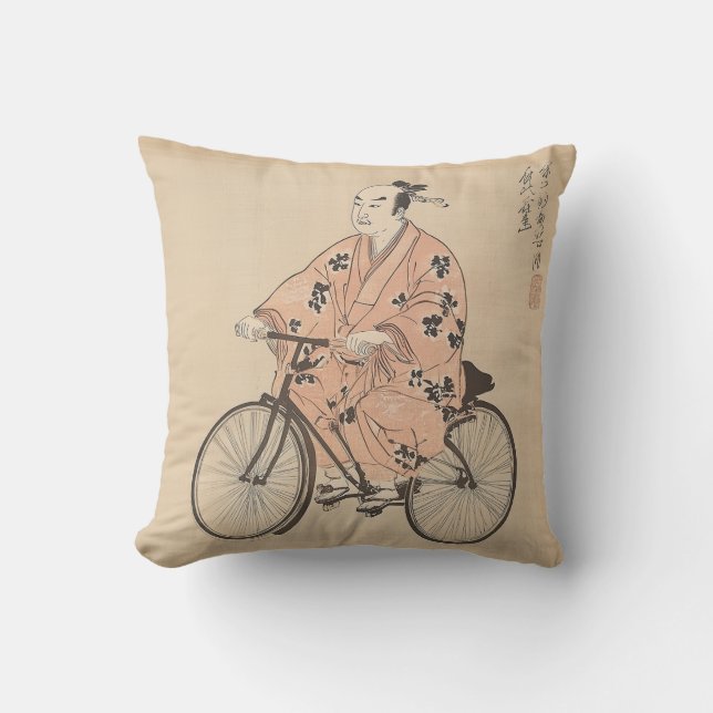 Cycling Samurai Throw Pillow (Front)
