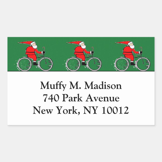Cycling Santa Claus Rectangular Sticker (Front)