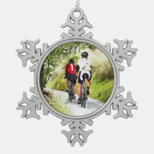 CYCLING SNOWFLAKE PEWTER CHRISTMAS ORNAMENT