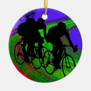 Cycling Trio on Ribbon Road Ceramic Tree Decoration