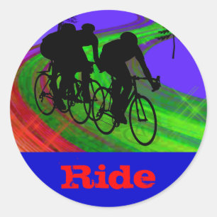 Cycling Trio on Ribbon Road Classic Round Sticker