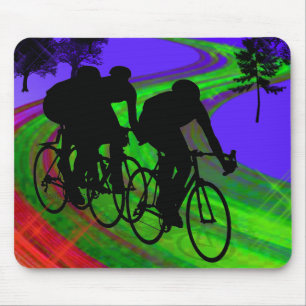 Cycling Trio on Ribbon Road Mouse Pad