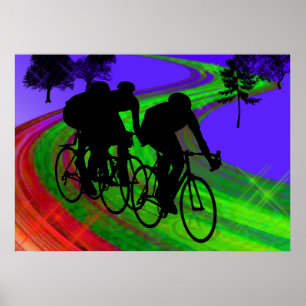 Cycling Trio on Ribbon Road Poster