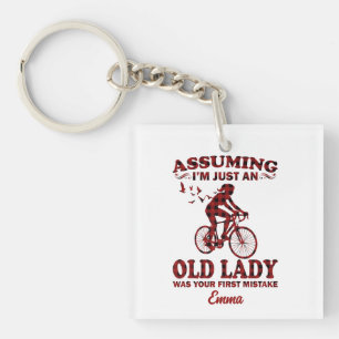 Cycling Woman Assuming I'm Just An Old Lady Xmas Key Ring