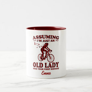 Cycling Woman Assuming I'm Just An Old Lady Xmas Two-Tone Coffee Mug