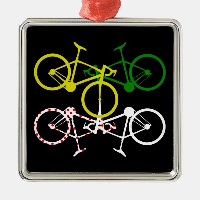 Cycling Yellow Green White Polka-Dot Jerseys Metal Ornament (Front)