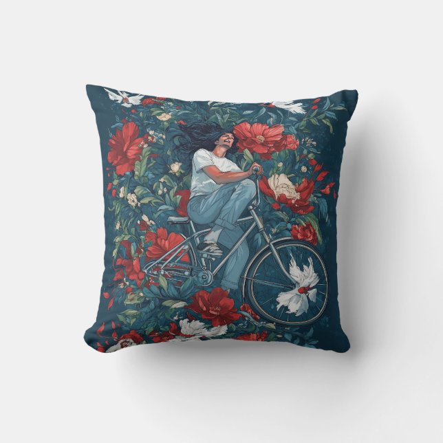 Cyclist and Flowers Cushion (Front)