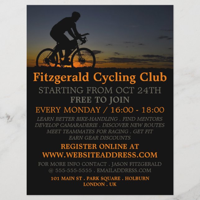 Cyclist at Night, Cycling Club Advertising Flyer (Front)