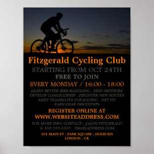 Cyclist at Night, Cycling Club Advertising Poster