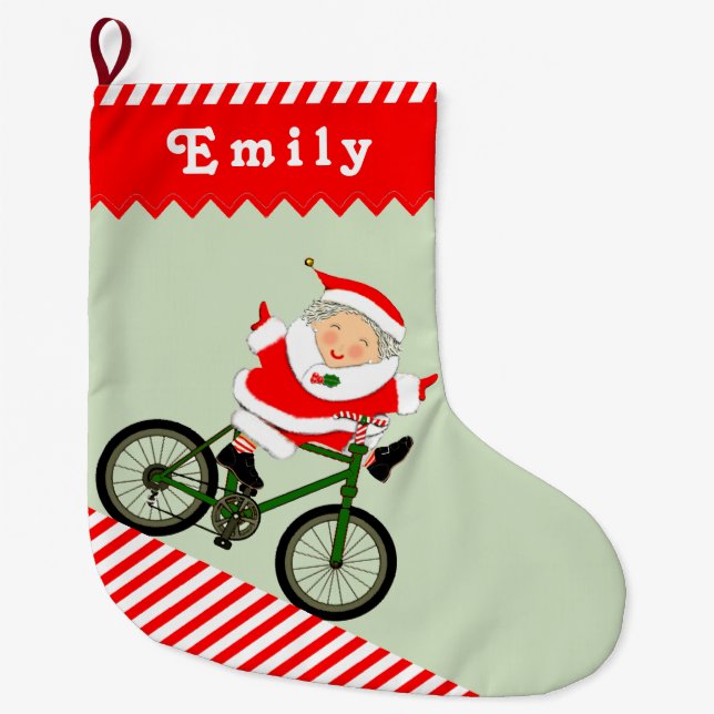Cyclist Biking large Christmas stocking (Front)