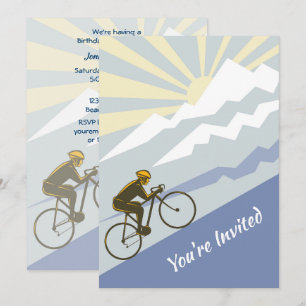 Cyclist Biking up Mountain Road Bike Birthday Invitation