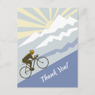 Cyclist Biking up Mountain Road Bike Thank You Postcard