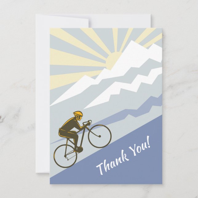 Cyclist Biking up Mountain with Sun Road Bike Thank You Card (Front)