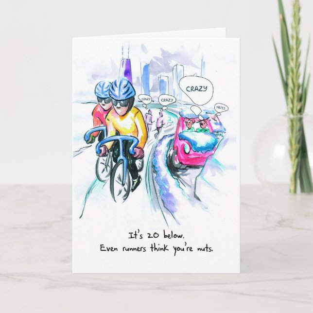 Cyclist Birthday Card - Winter Warrior (Front)