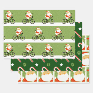 Cyclist Christmas Biking Holiday Gift Wrapping Paper Sheet