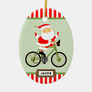 Cyclist Christmas Holiday Gift Ceramic Ornament