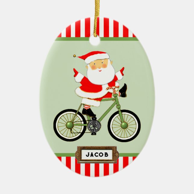 Cyclist Christmas Holiday Gift Ceramic Ornament (Front)