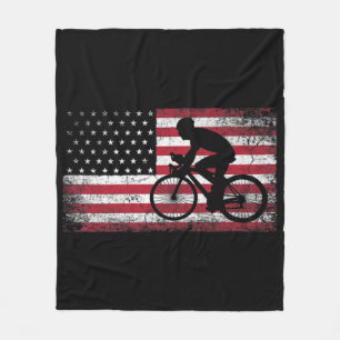 Cyclist Cycling Bicycle American Flag 4th of July Fleece Blanket