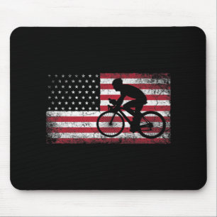 Cyclist Cycling Bicycle American Flag 4th of July Mouse Pad