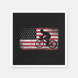 Cyclist Cycling Bicycle American Flag 4th of July Napkin