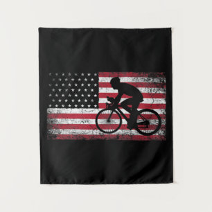 Cyclist Cycling Bicycle American Flag 4th of July Tapestry
