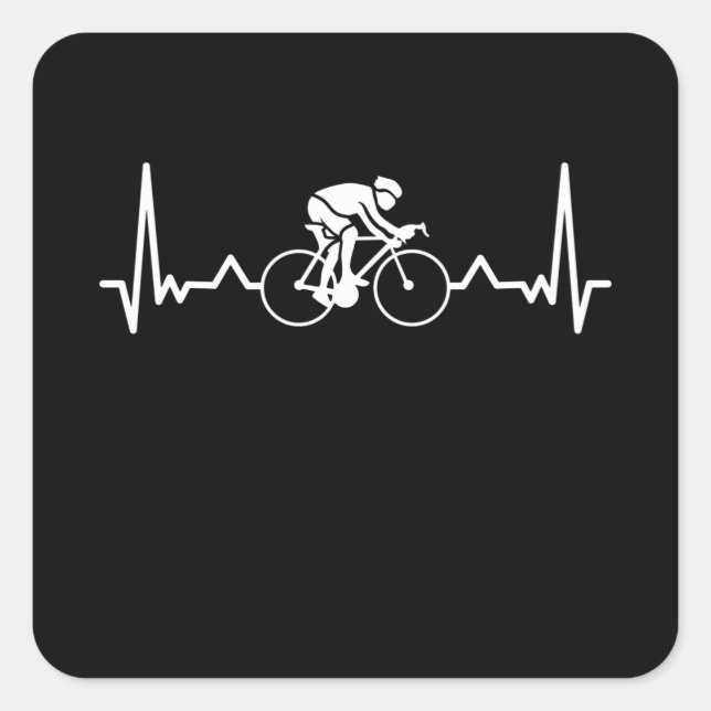Cyclist Heartbeat Funny Cycling Gift Square Sticker (Front)